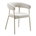 Fauteuil de salle à manger Trivio tissu bouclé gris chiné pieds acier sable vue trois quarts avant
