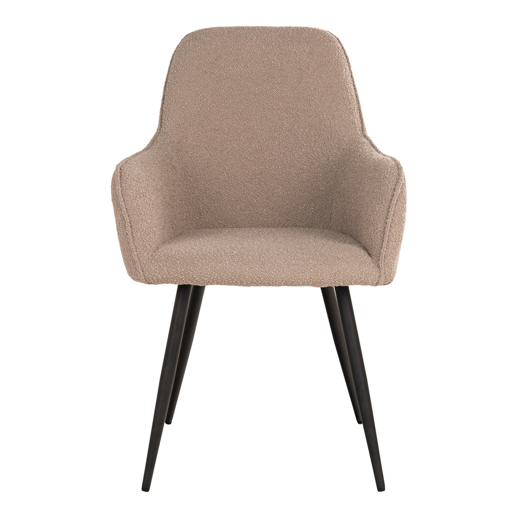 Fauteuil de table Harbo bouclé beige vue de face dossier arrondi accoudoirs enveloppants