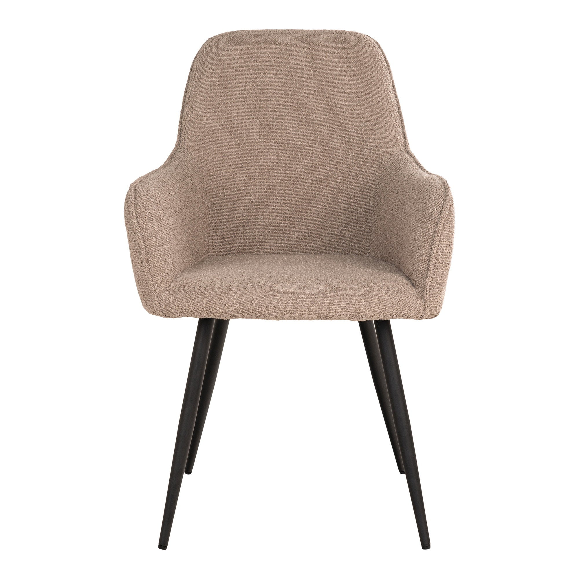 Fauteuil de table Harbo bouclé beige vue de face dossier arrondi accoudoirs enveloppants