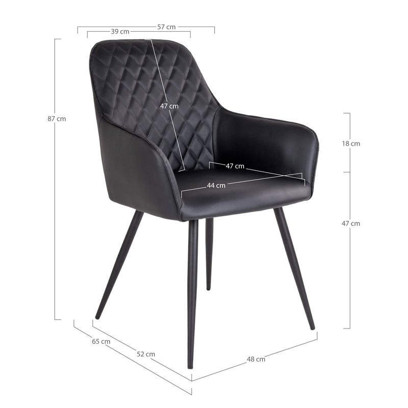 Dimensions Harbo Dining Chair – Quilted Black Faux Leather & Black Legs – Set of 2