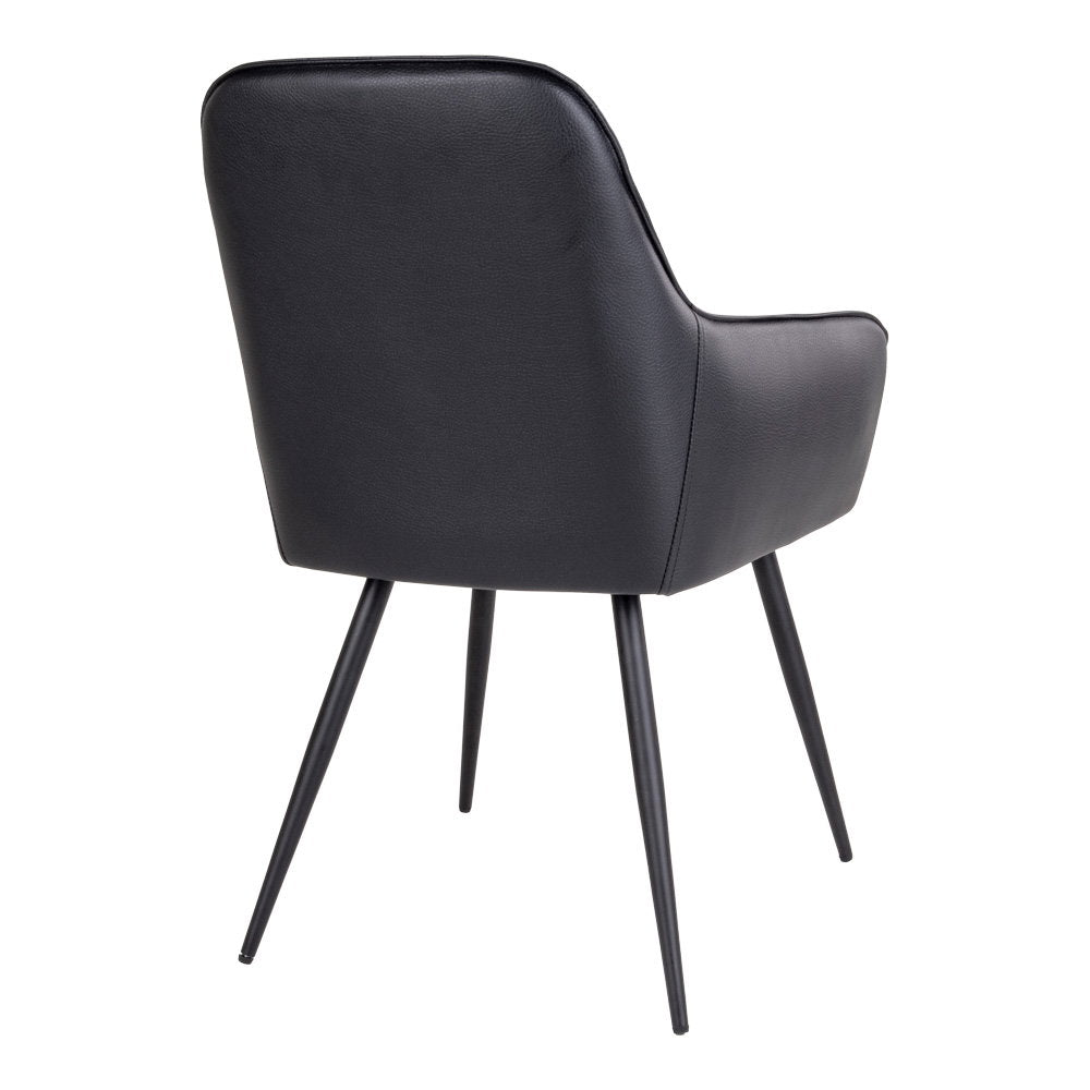 Fauteuil Harbo noir vue arrière dossier lisse pieds acier laqué noir