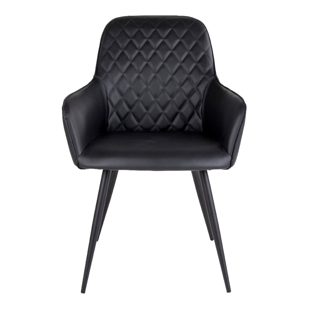 Fauteuil de table Harbo noir en simili cuir vue de face dossier matelassé losanges
