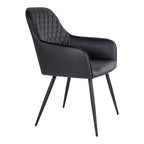 Fauteuil de table Harbo noir vue de profil accoudoirs enveloppants pieds métal