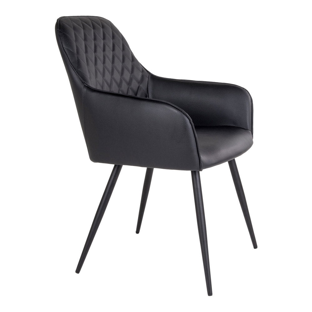 Fauteuil de table Harbo noir vue de profil accoudoirs enveloppants pieds métal