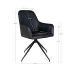 Schéma dimensions fauteuil Harbo pivotant simili cuir noir 56x62x89 cm hauteur assise 47 cm pied étoile