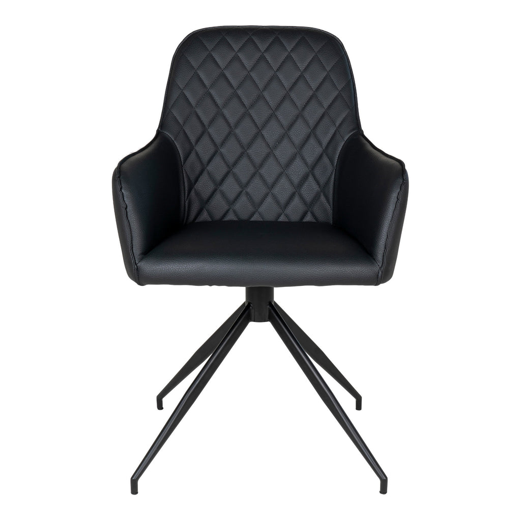 Fauteuil de table Harbo pivotant simili cuir noir vue de face dossier matelassé losanges
