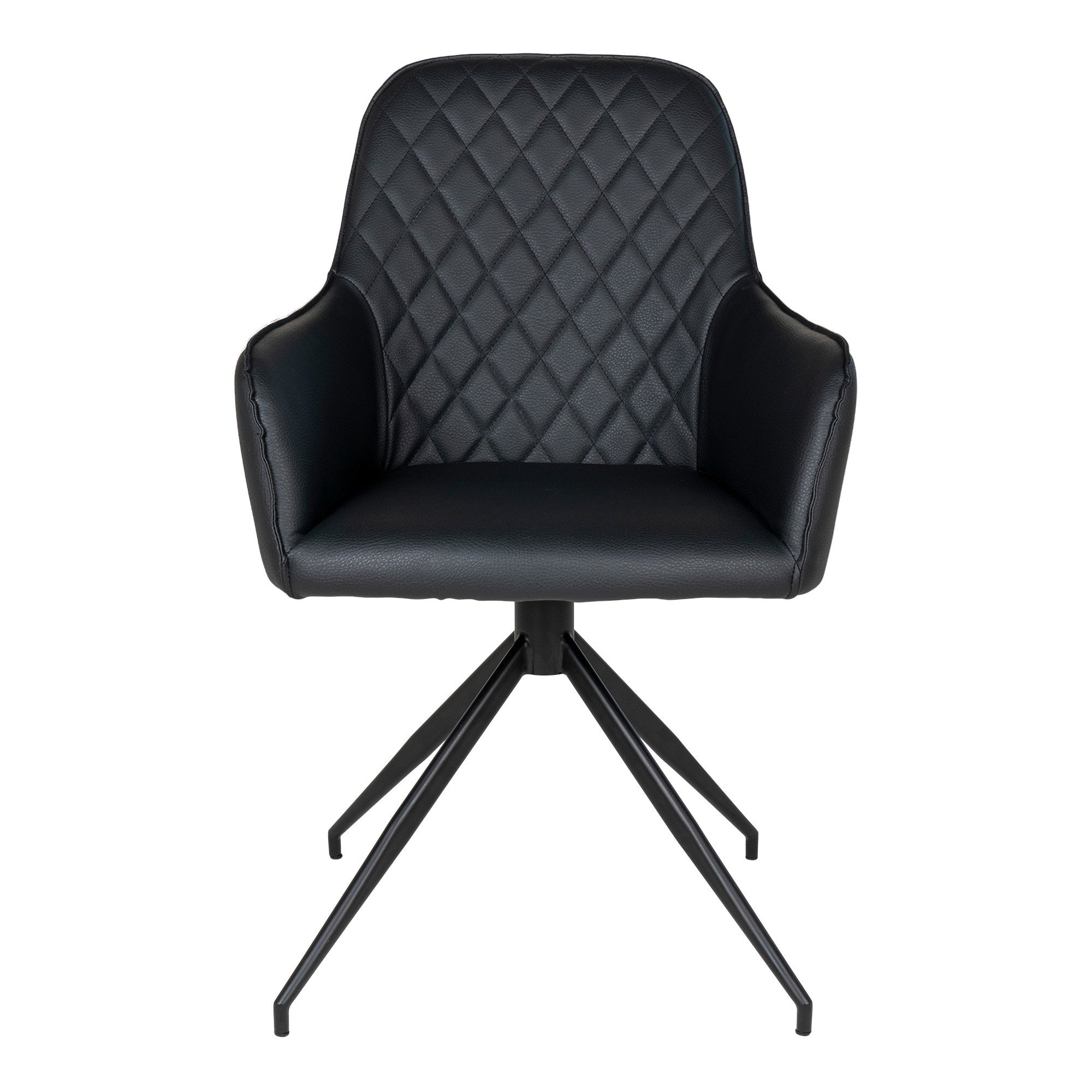 Fauteuil de table Harbo pivotant simili cuir noir vue de face dossier matelassé losanges