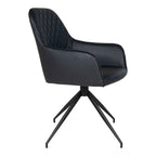 Fauteuil de table Harbo pivotant simili cuir noir vue de profil accoudoirs enveloppants pied étoile