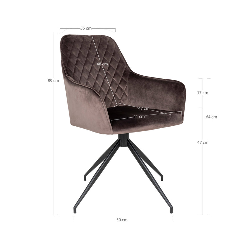 Dimensions Harbo Swivel Dining Chair – Quilted Mushroom Velvet & Black Legs