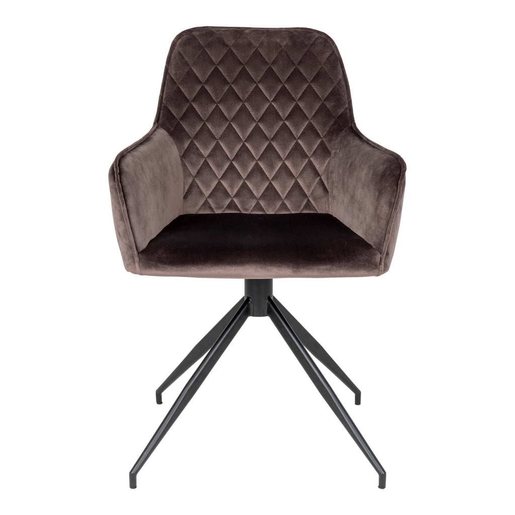 Fauteuil de table Harbo pivotant velours mushroom vue de face dossier matelassé losanges