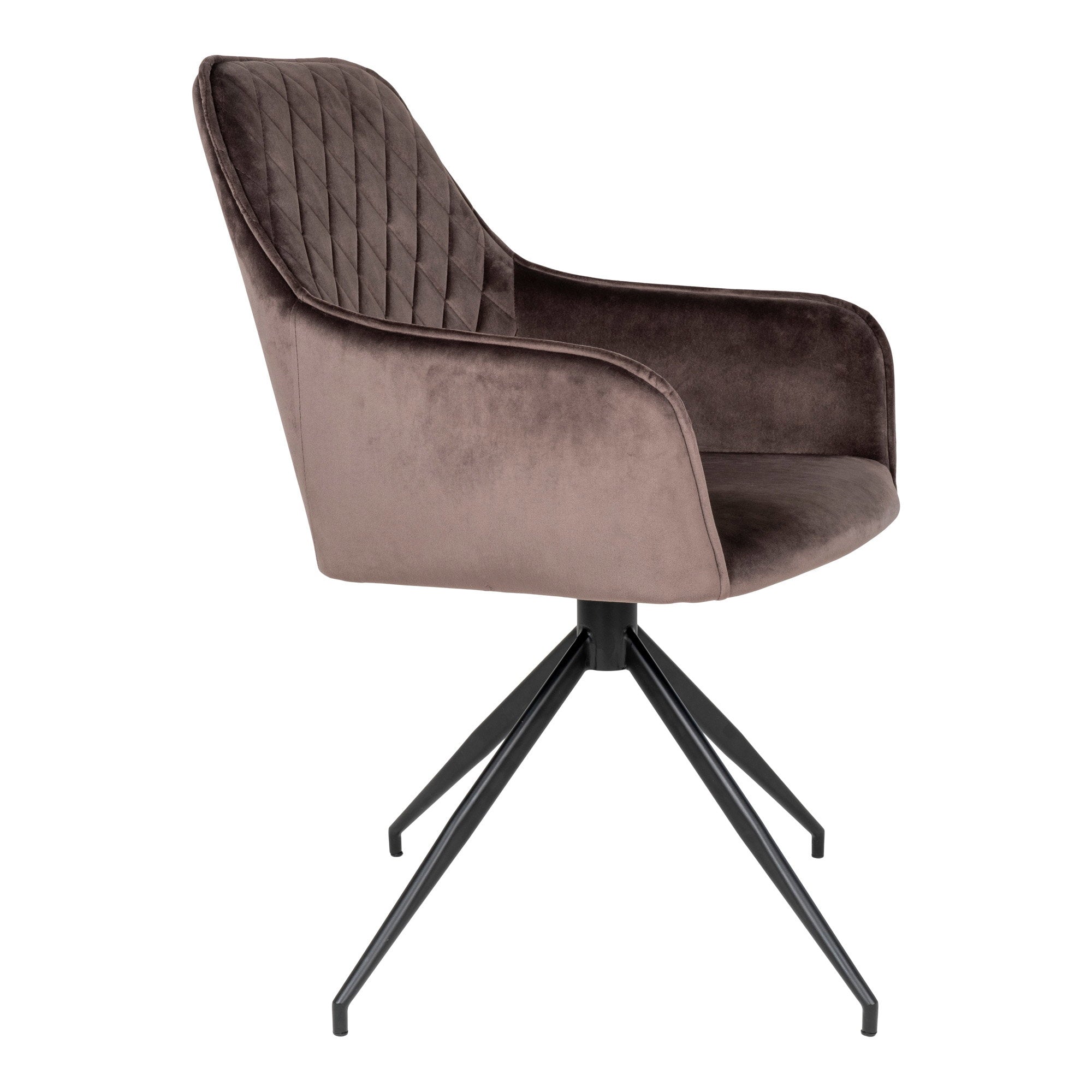 Fauteuil de table Harbo pivotant velours mushroom vue de profil accoudoirs enveloppants pied étoile noir