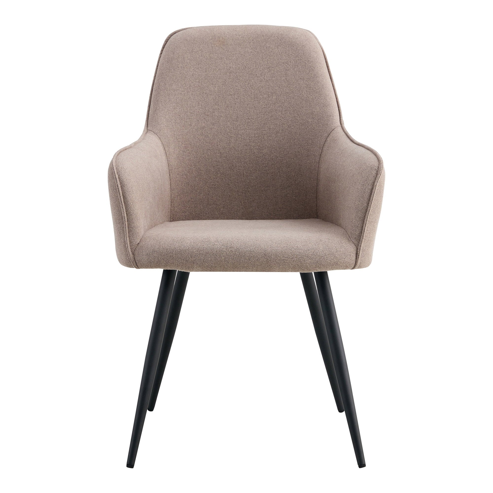 Fauteuil de table Harbo tissu stone accoudoirs intégrés pieds métal noir – vue de face