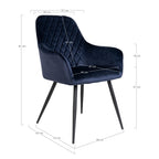 Schéma dimensions fauteuil Harbo velours bleu nuit 57x65x87 cm hauteur assise 47 cm