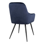 Fauteuil Harbo velours bleu nuit vue arrière dossier lisse pieds acier laqué noir