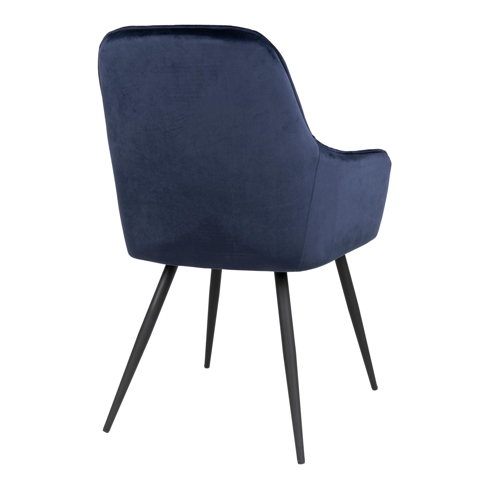 Fauteuil Harbo velours bleu nuit vue arrière dossier lisse pieds acier laqué noir