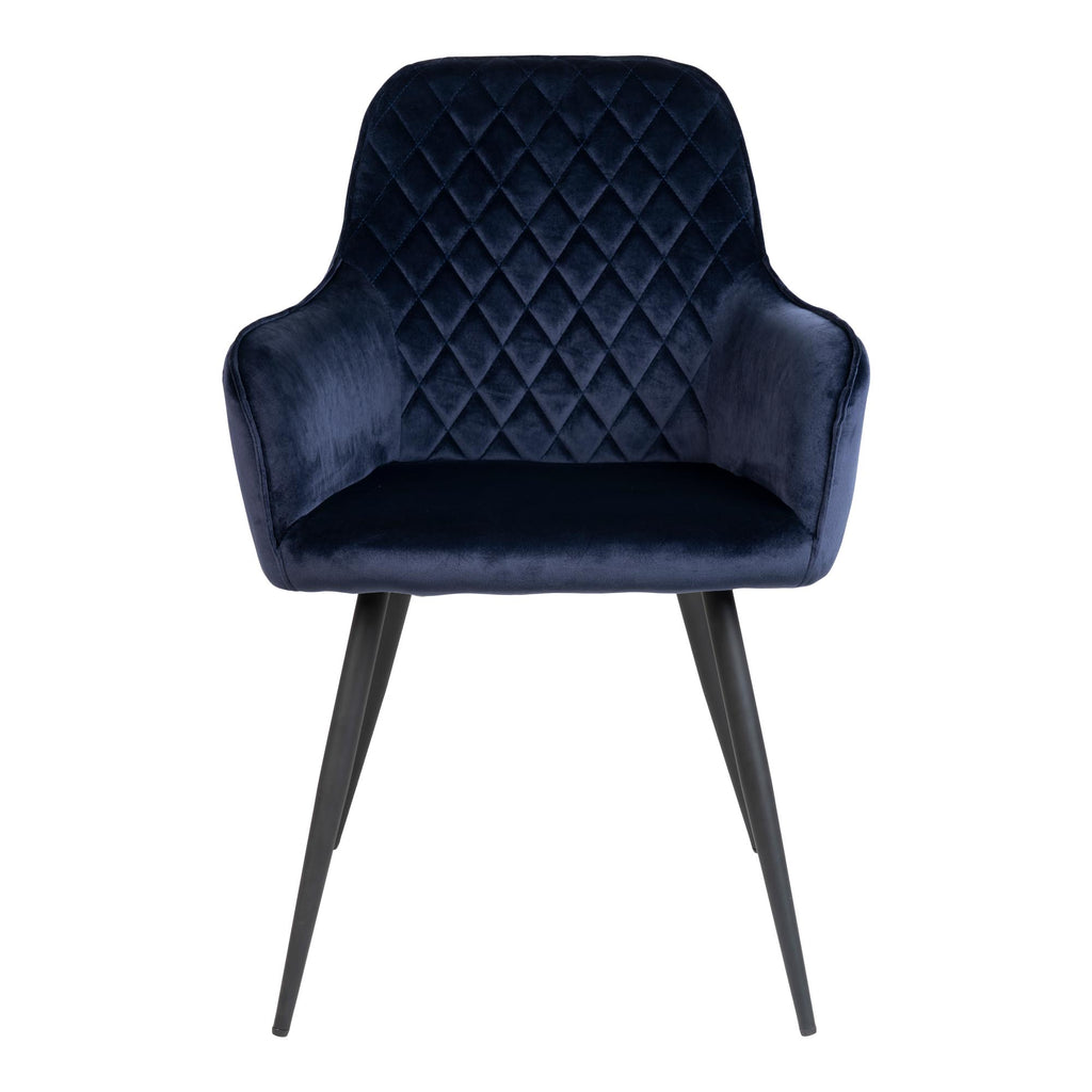 Fauteuil de table Harbo velours bleu nuit vue de face dossier matelassé losanges