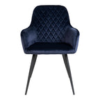 Fauteuil de table Harbo velours bleu nuit vue de face dossier matelassé losanges