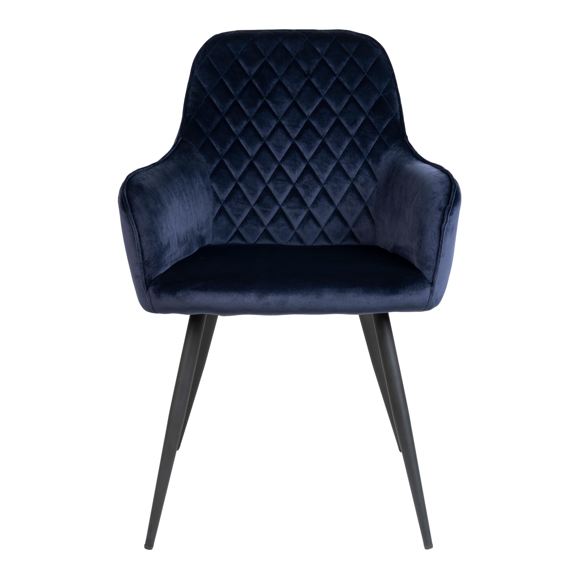 Fauteuil de table Harbo velours bleu nuit vue de face dossier matelassé losanges