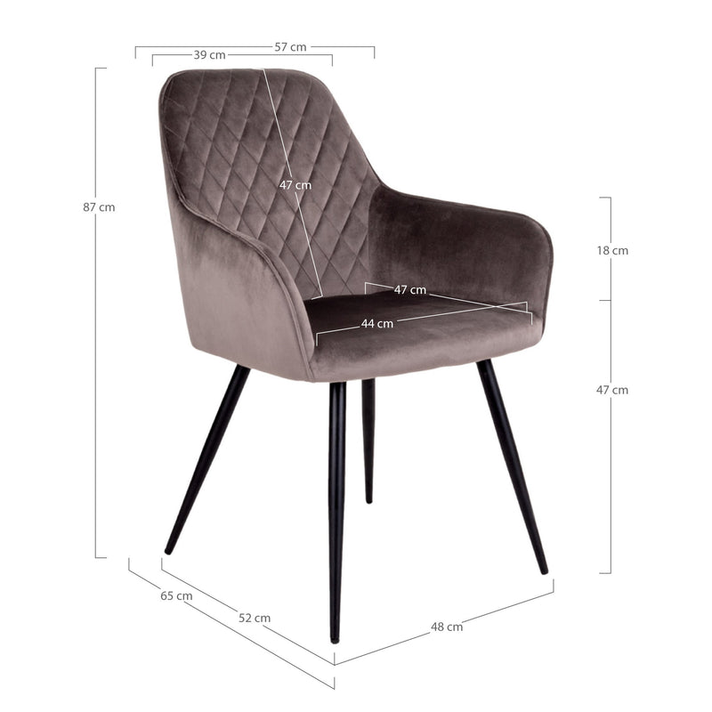Dimensions Harbo Dining Chair – Mushroom Velvet & Black Legs – Set of 2