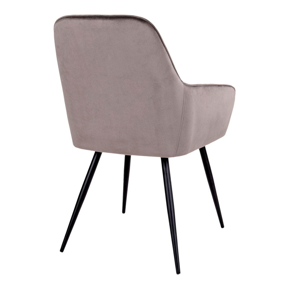 Fauteuil Harbo velours mushroom vue arrière dossier lisse pieds acier laqué noir