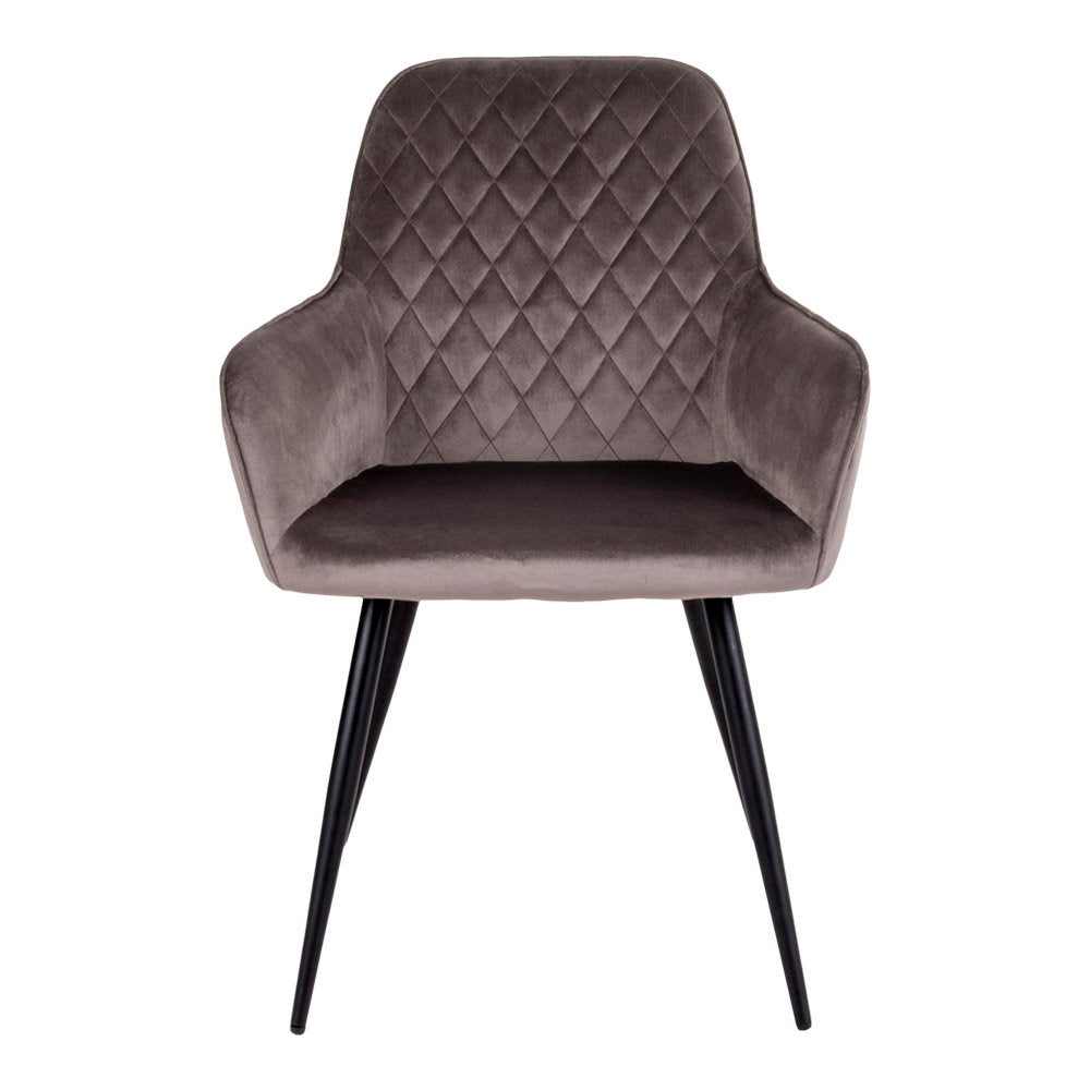 Fauteuil de table Harbo velours mushroom vue de face dossier matelassé losanges