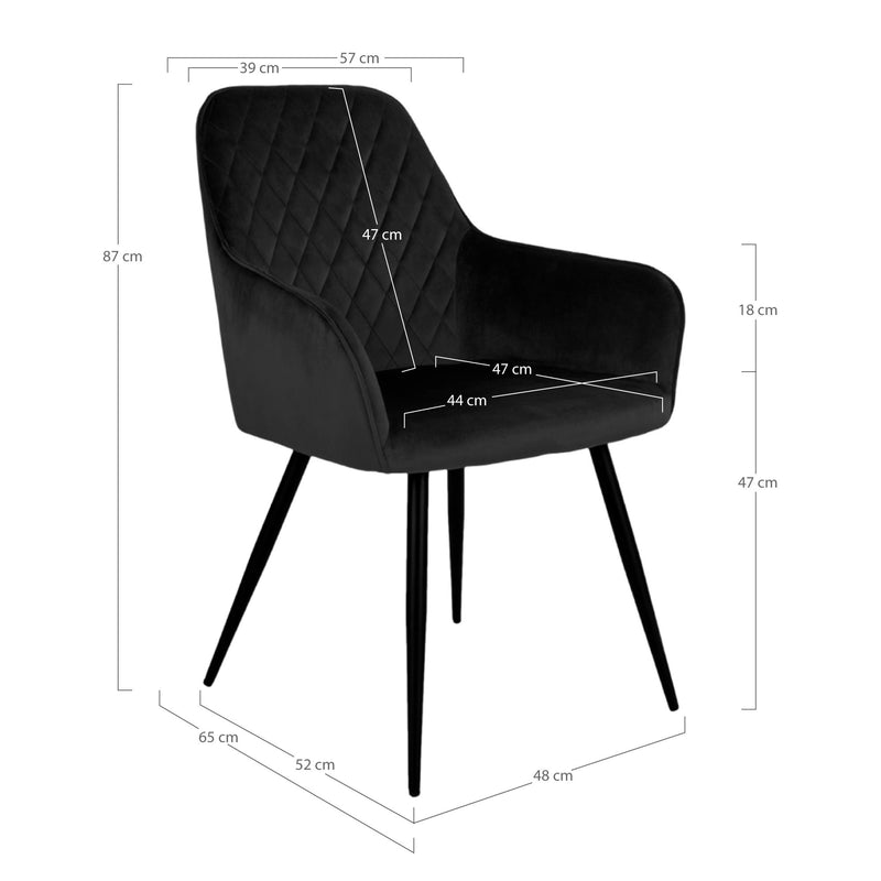 Dimensions Harbo Dining Chair - Quilted Black Velvet & Black Legs - Set of 2