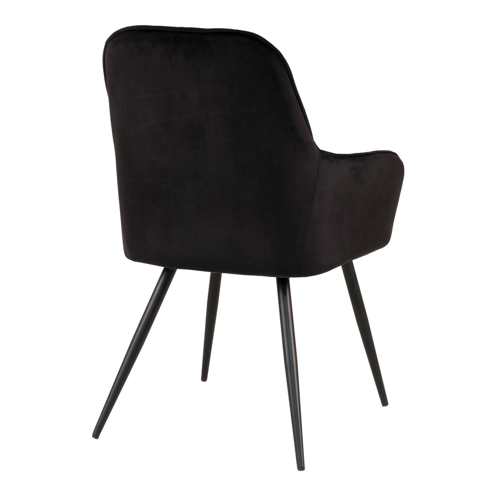 Fauteuil Harbo velours noir vue arrière dossier lisse pieds acier laqué noir