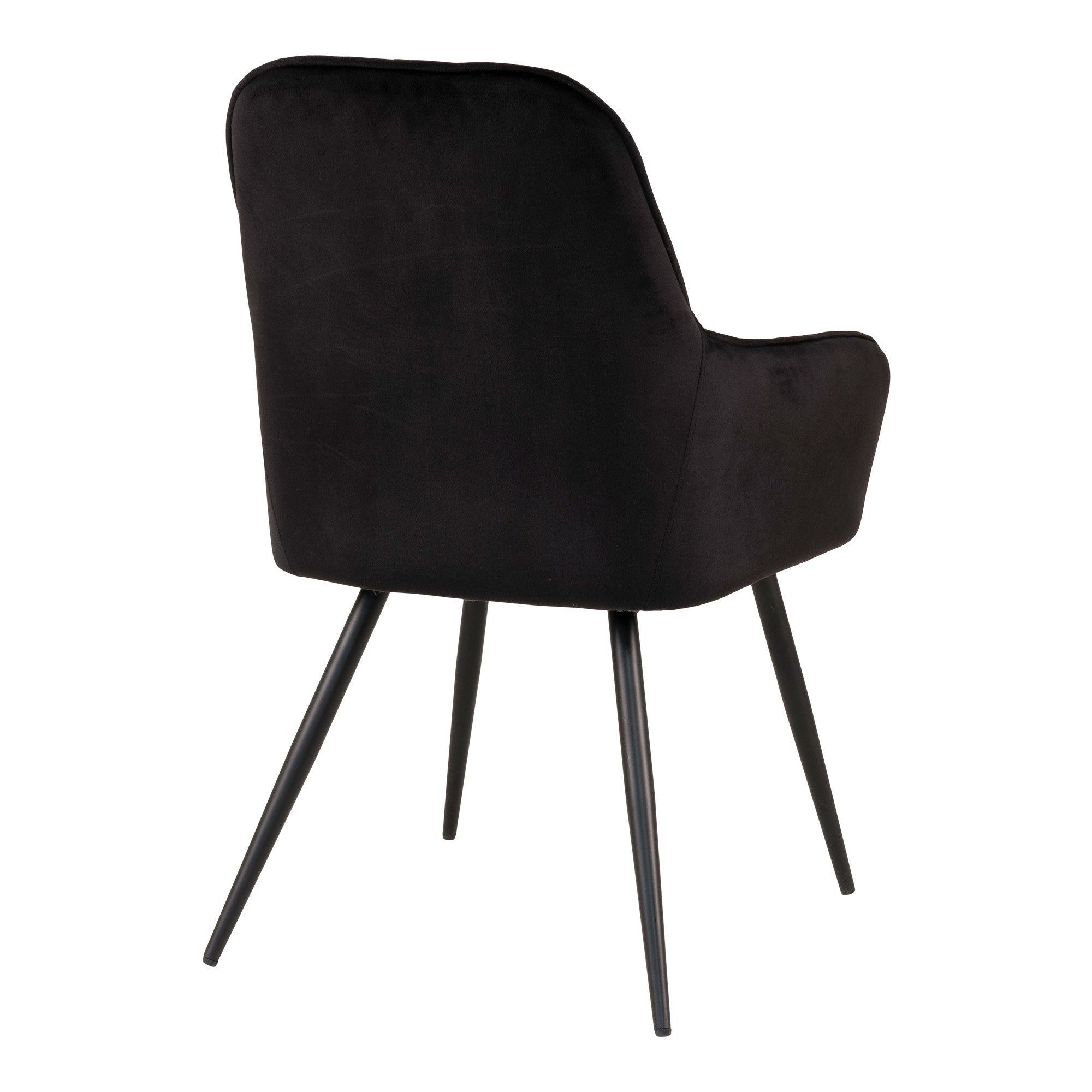 Fauteuil Harbo velours noir vue arrière dossier lisse pieds acier laqué noir