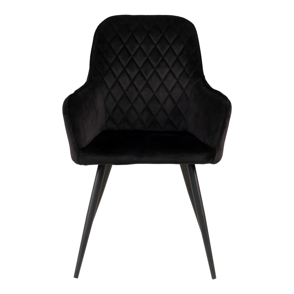 Fauteuil de table Harbo velours noir vue de face dossier matelassé losanges