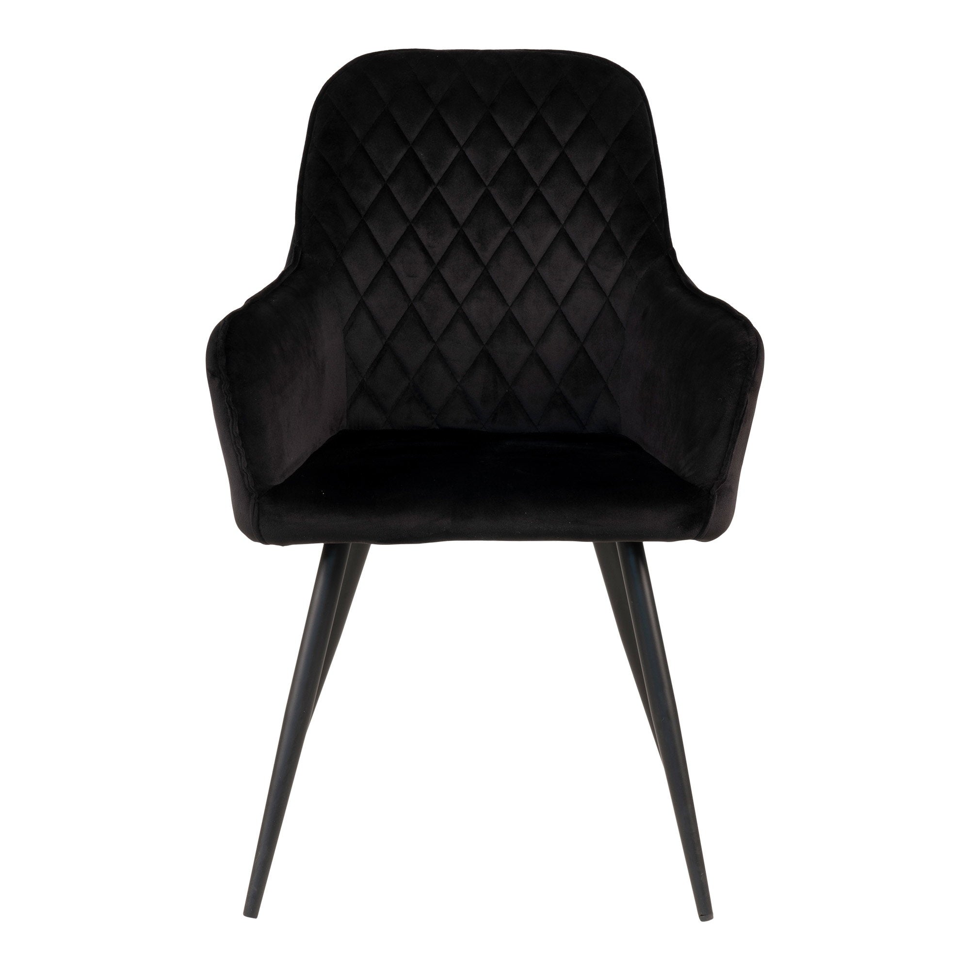 Fauteuil de table Harbo velours noir vue de face dossier matelassé losanges