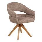 Fauteuil de table pivotant Dover tissu bouclé brun chaud piètement étoile chêne naturel vue trois quarts