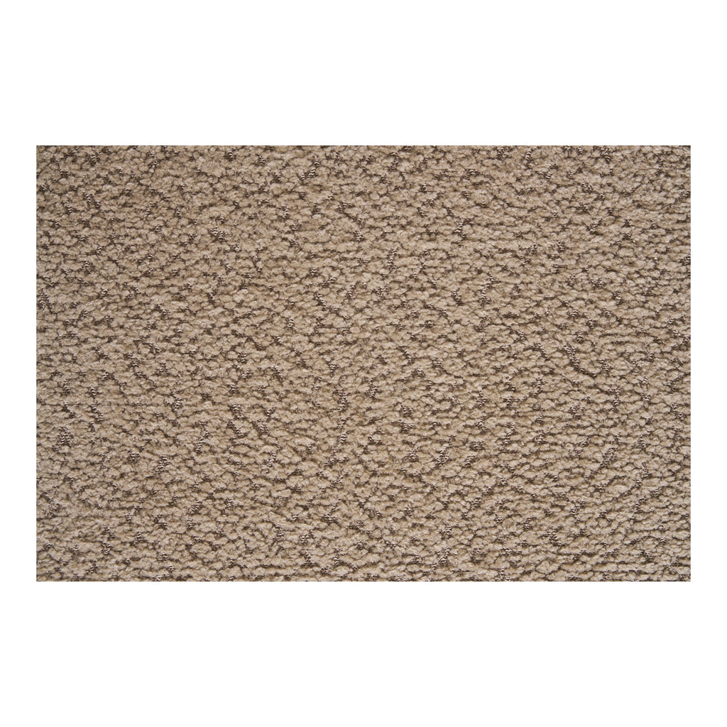 Détail texture tissu bouclé 100% polyester beige chiné boucles irrégulières fauteuil Safira