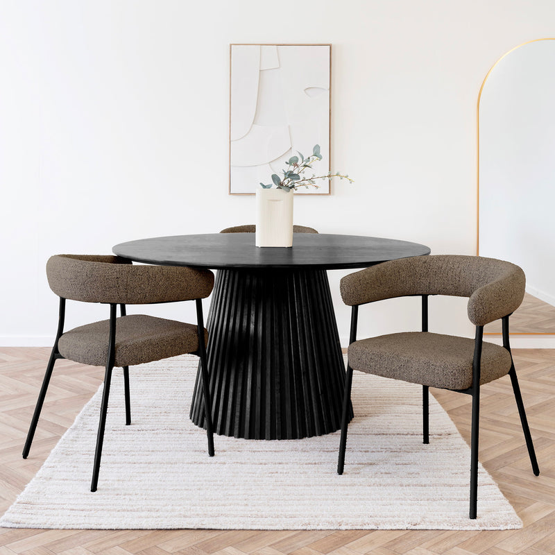 Dimensions Trivio Dining Chair – Taupe Brown Bouclé & Black Legs – Set of 2