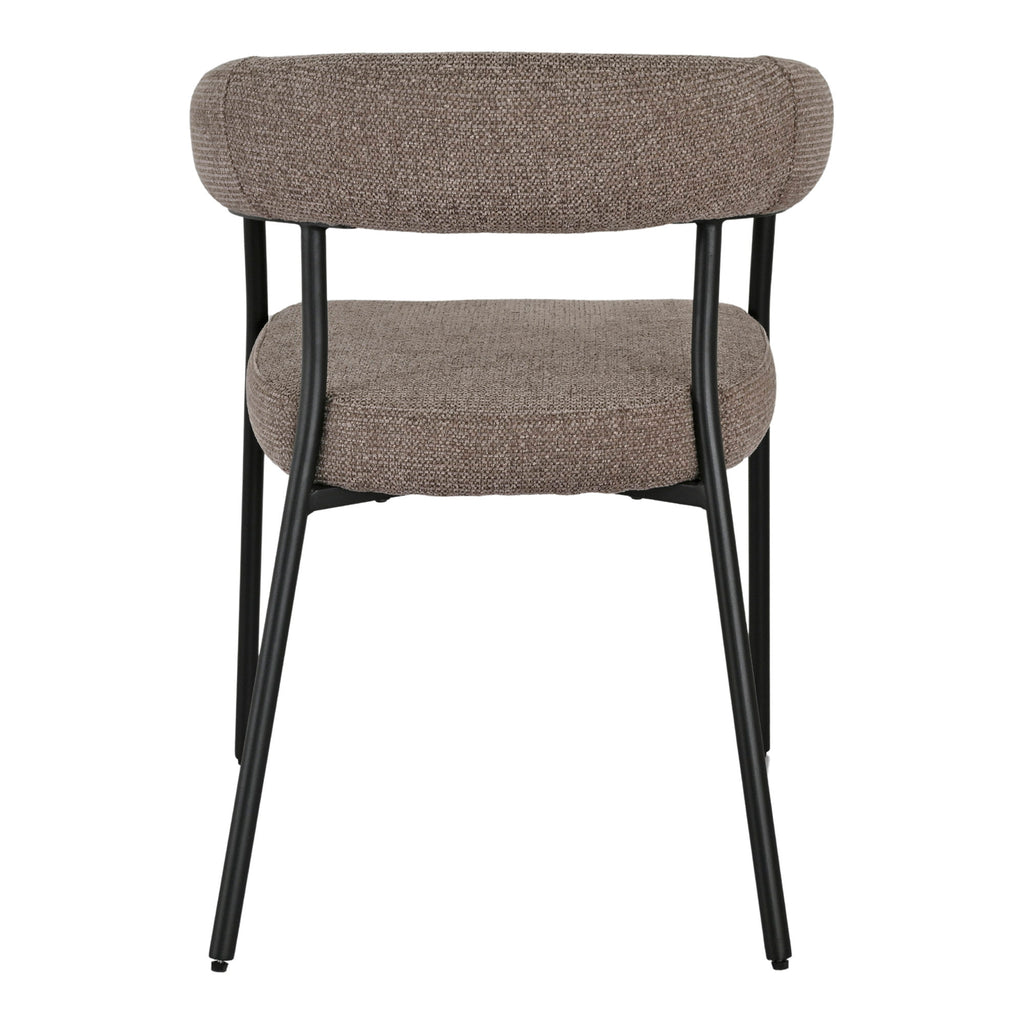 Fauteuil Trivio bouclé brun taupe vue arrière dossier arc rembourré pieds acier laqué noir
