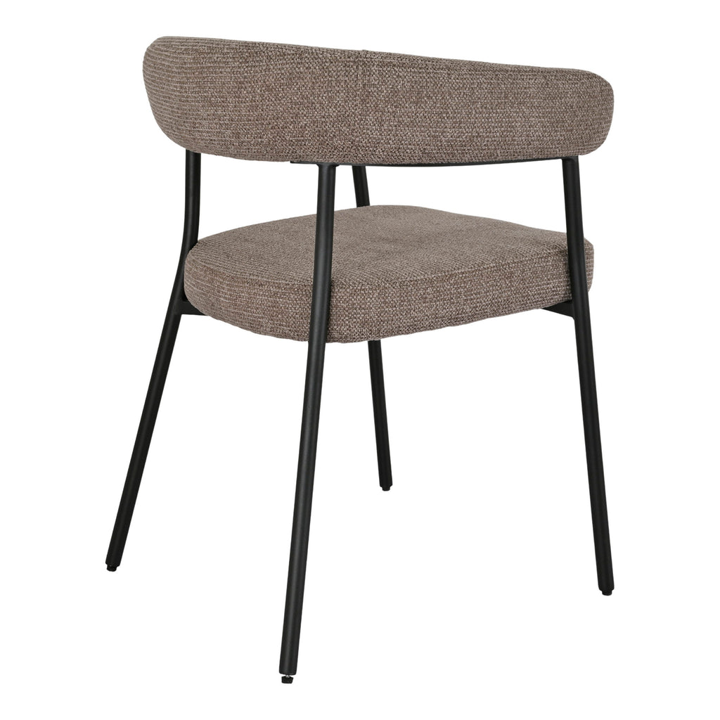 Fauteuil Trivio bouclé brun taupe vue trois quarts arrière structure acier noir mat