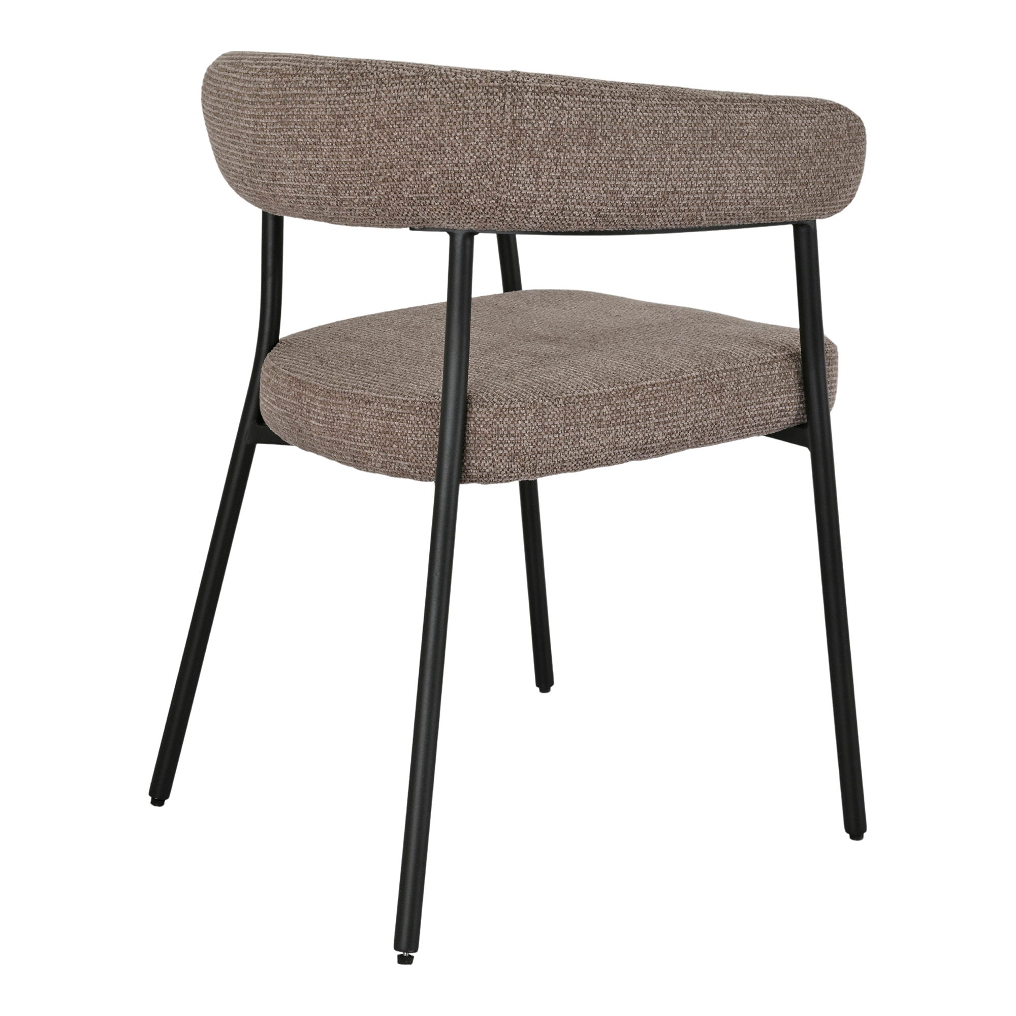 Fauteuil Trivio bouclé brun taupe vue trois quarts arrière structure acier noir mat