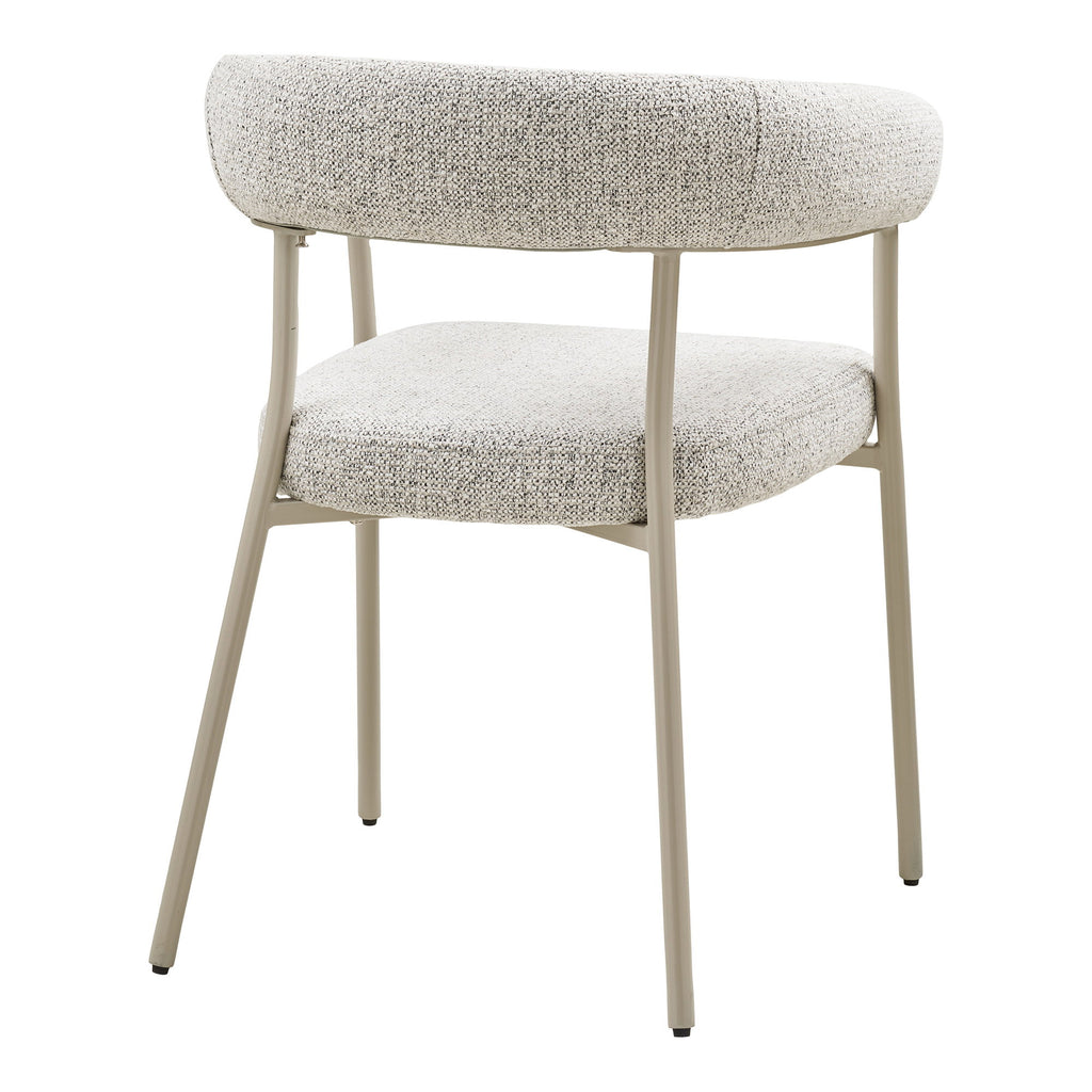 Fauteuil Trivio bouclé gris vue arrière trois quarts pieds acier laqué sable