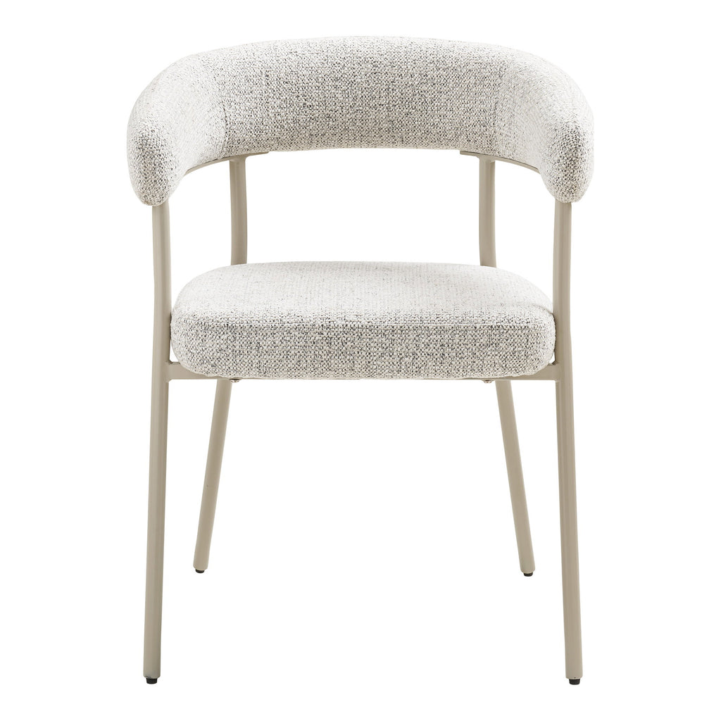 Fauteuil Trivio bouclé gris vue de face dossier arc ouvert rembourré pieds sable