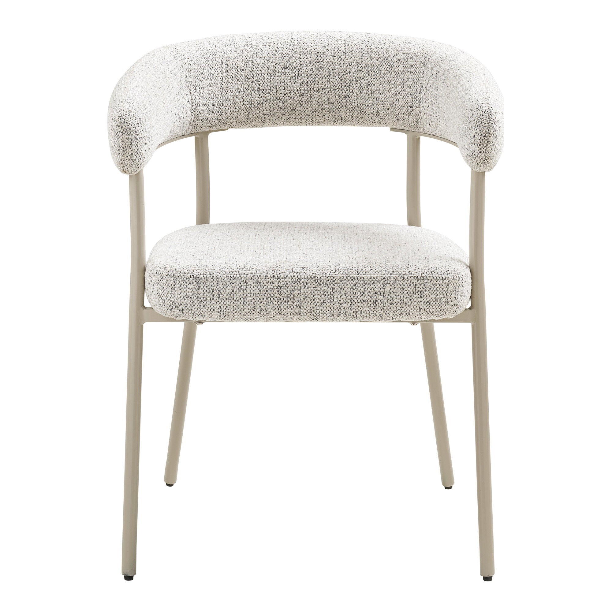 Fauteuil Trivio bouclé gris vue de face dossier arc ouvert rembourré pieds sable