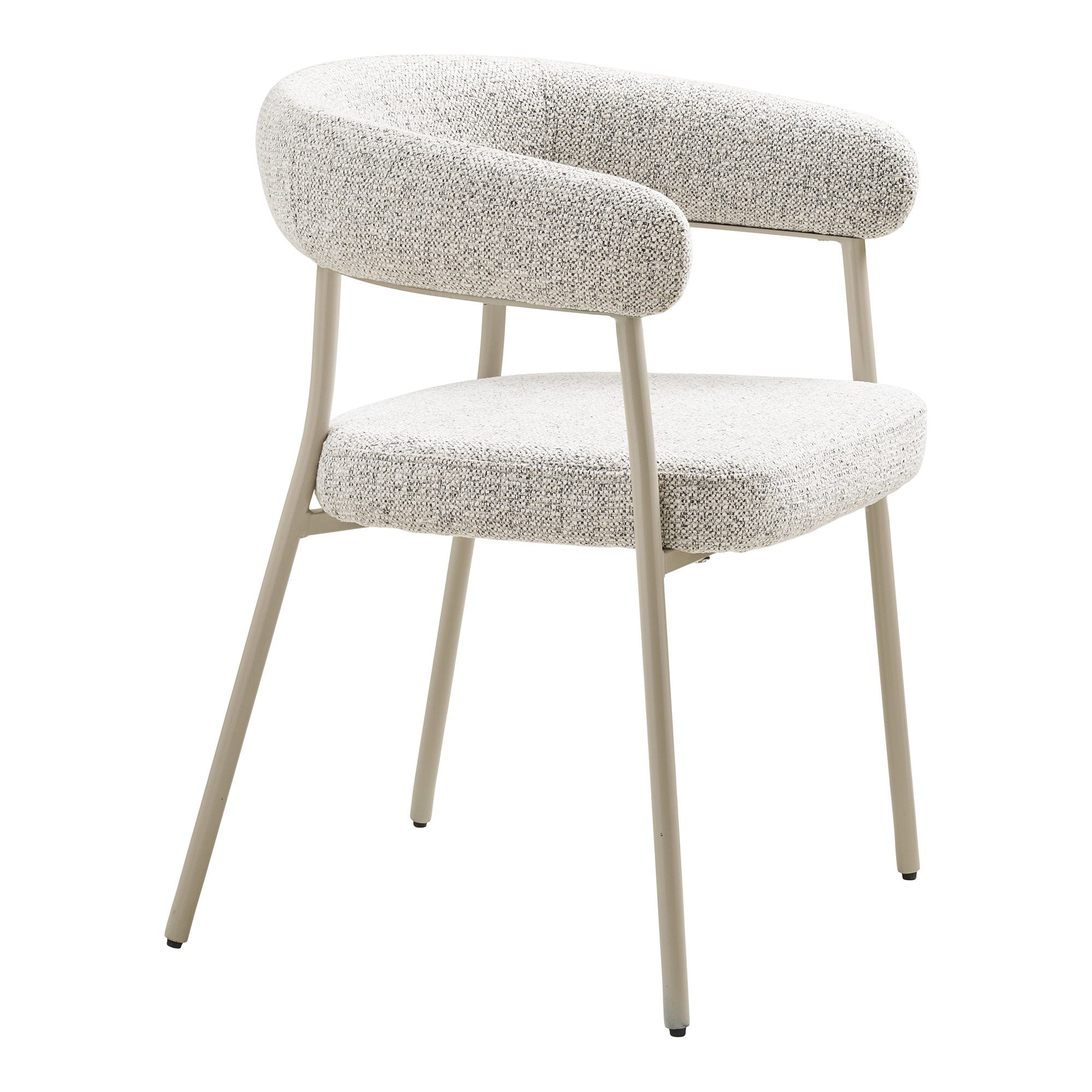 Fauteuil Trivio bouclé gris vue trois quarts dossier arrondi ouvert structure acier sable