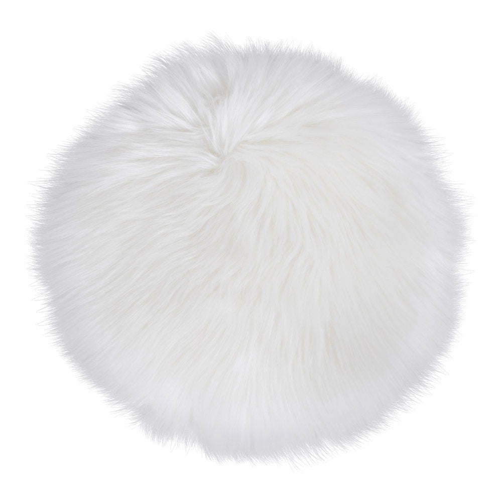 Galette de chaise ronde fausse fourrure blanche Ø35 cm polyester vue du dessus