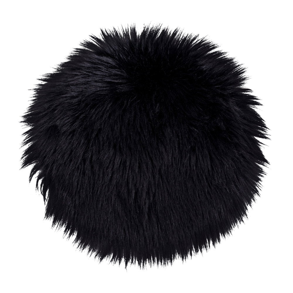 Galette de chaise ronde fausse fourrure noir intense Ø 35 cm pile longue vue dessus