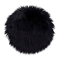 Galette de chaise ronde fausse fourrure noir intense Ø 35 cm pile longue vue dessus