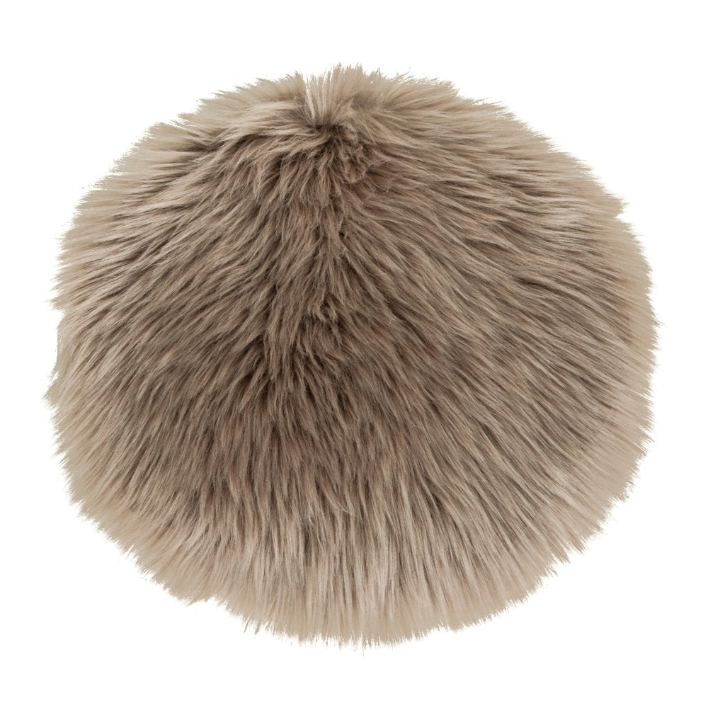 Galette de chaise ronde fausse fourrure taupe brun clair Ø 35 cm pile longue vue dessus