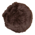 Galette de chaise ronde vraie peau d'agneau brune Ø35 cm poil naturel bouclé vue du dessus