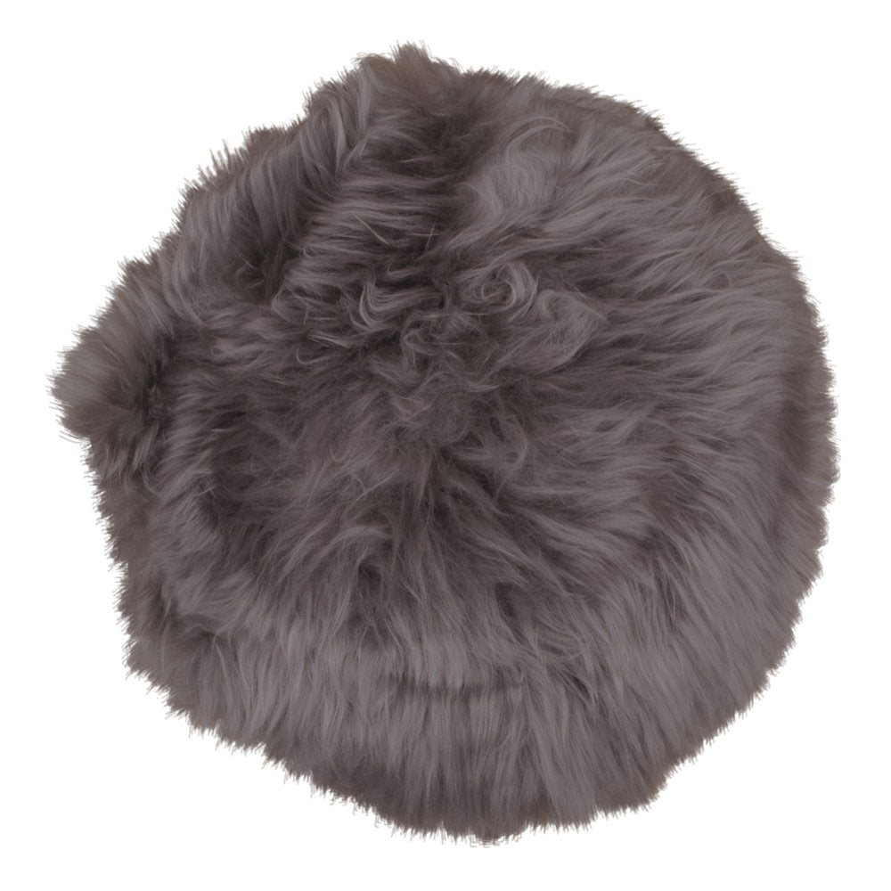 Galette de chaise ronde vraie peau d'agneau mushroom Ø35 cm poil naturel bouclé vue du dessus