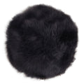 Galette de chaise ronde vraie peau d'agneau noire Ø35 cm poil naturel long soyeux vue du dessus
