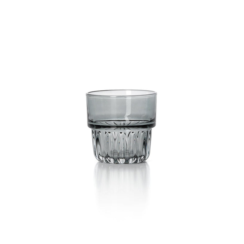 Dimensions Gobelet empilable à facettes en verre gris fumé