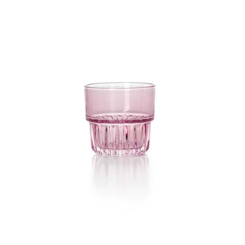 Dimensions Gobelet empilable à facettes en verre rose