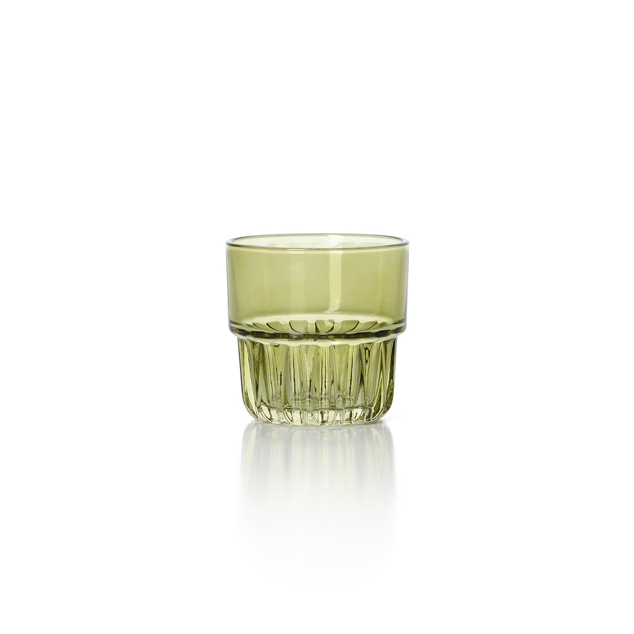 Gobelet empilable à facettes en verre vert olive